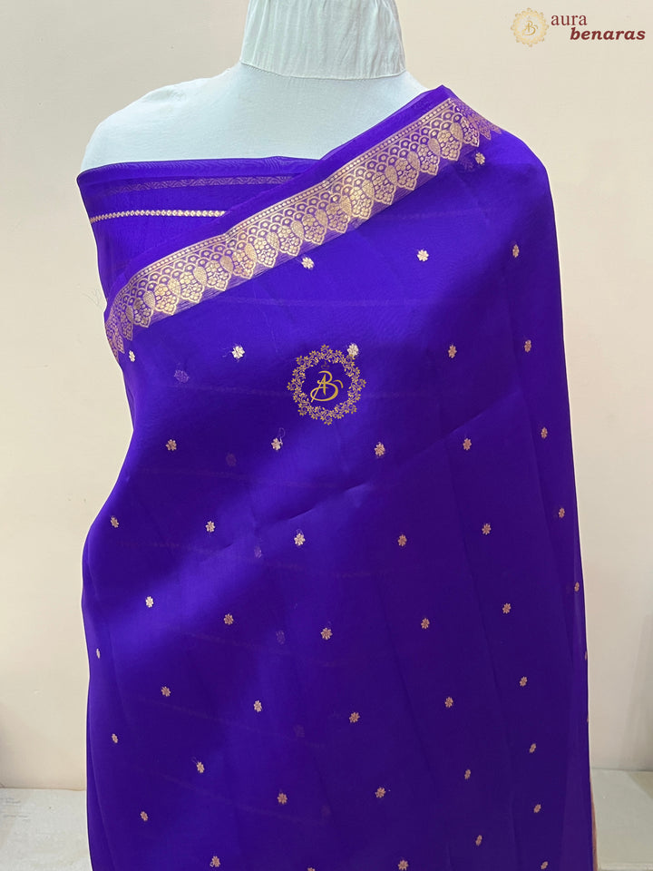 Purple Pure Kora Silk Handloom Banarasi Saree