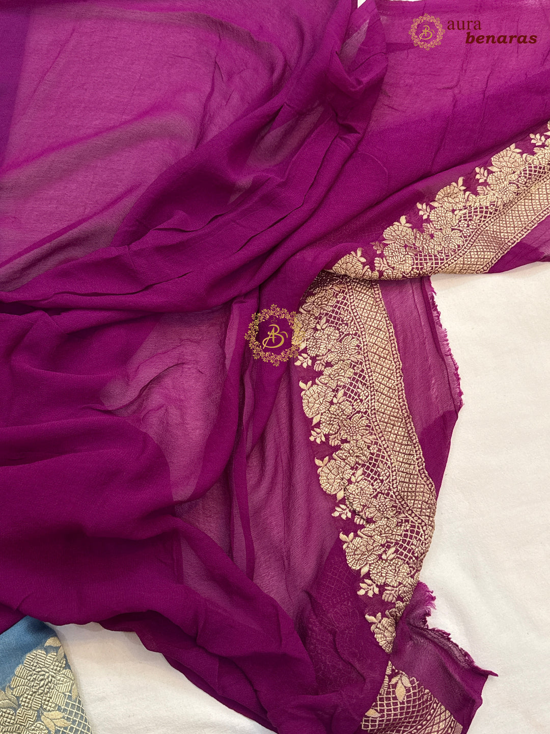 Blue Pure Banarasi Khaddi Georgette Saree | floral jaal
