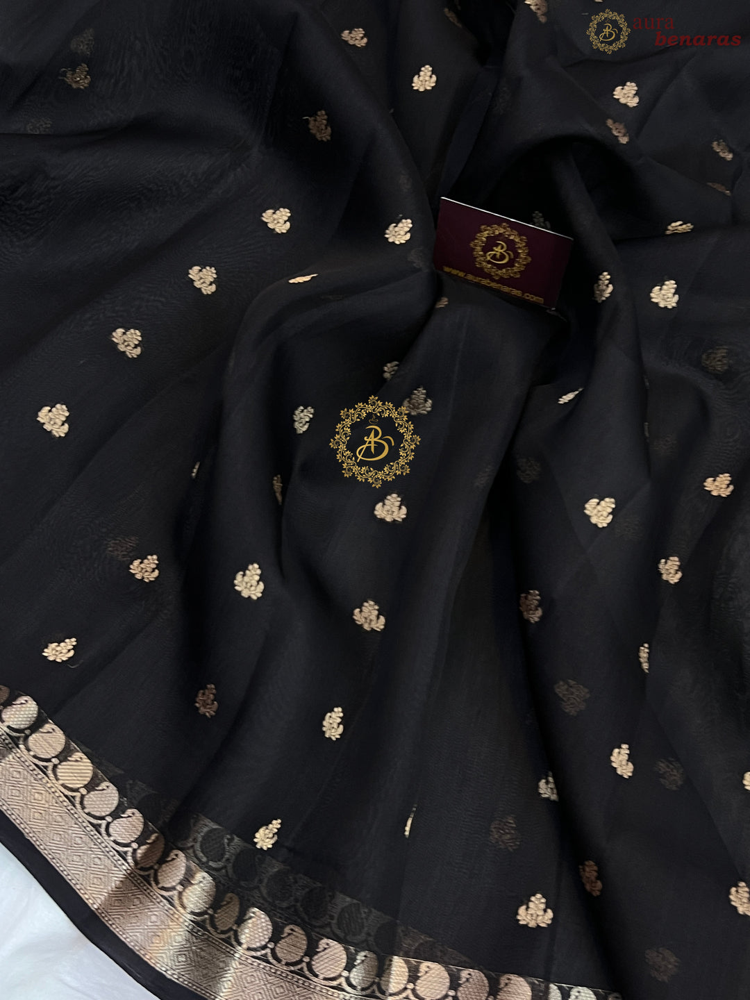 Black Pure Kora Silk Handloom Banarasi Saree
