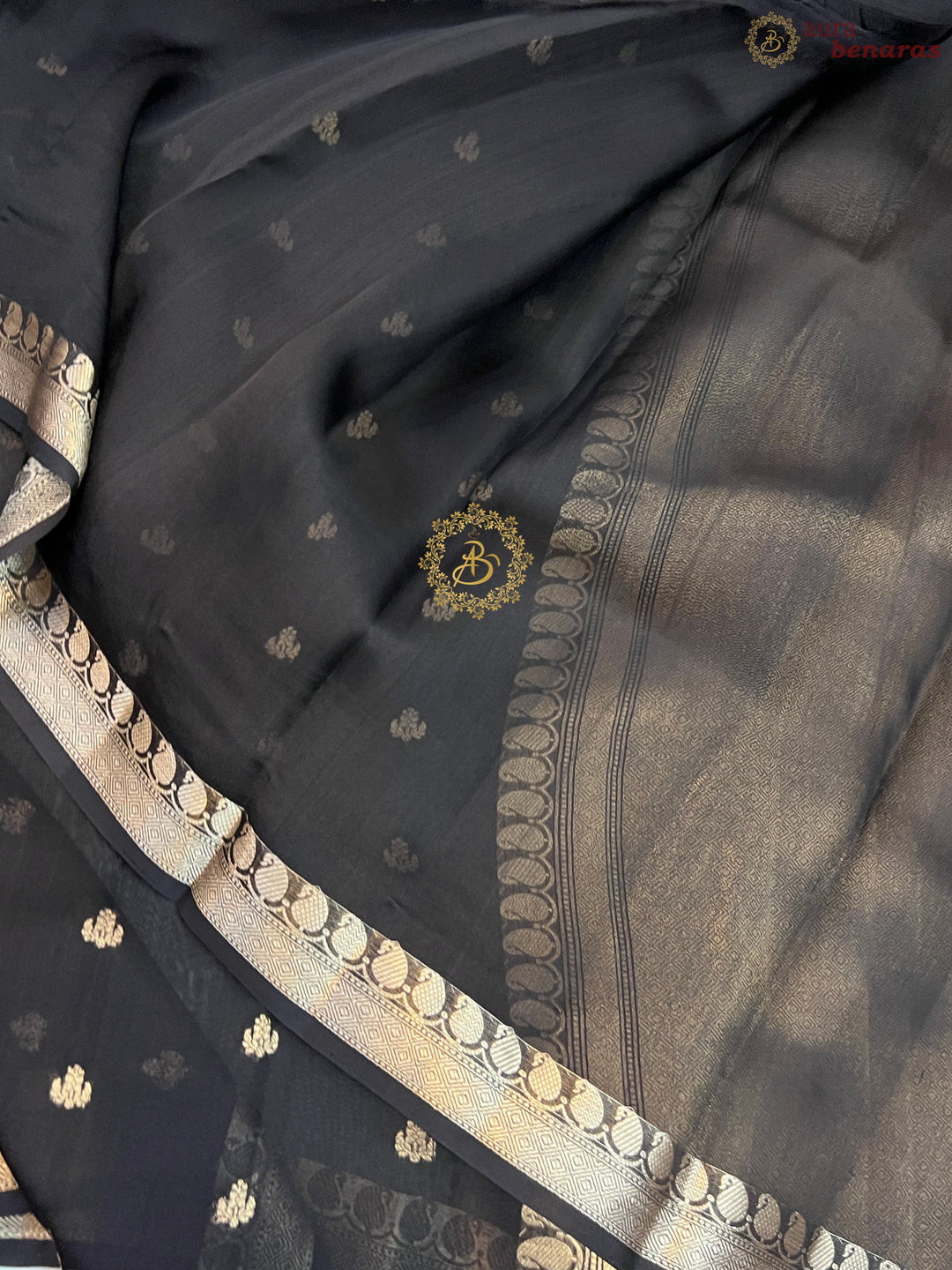 Black Pure Kora Silk Handloom Banarasi Saree