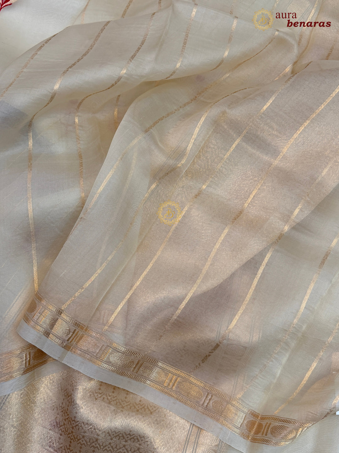 Cream Kora Silk Banarasi Saree with Kadhwa Zari & Meenakari