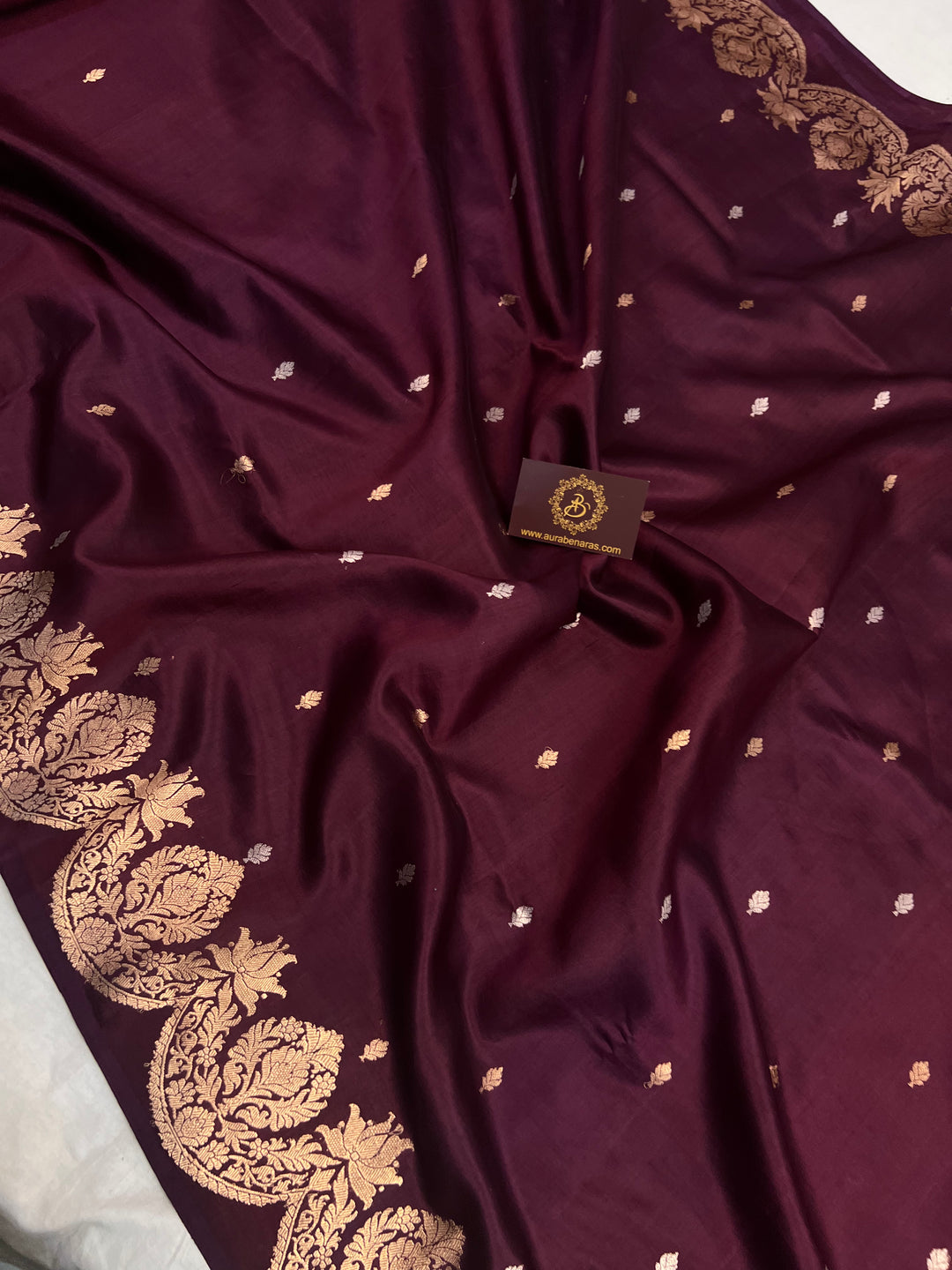 Wine Pure Silk Banarasi Saree | Scallop Border