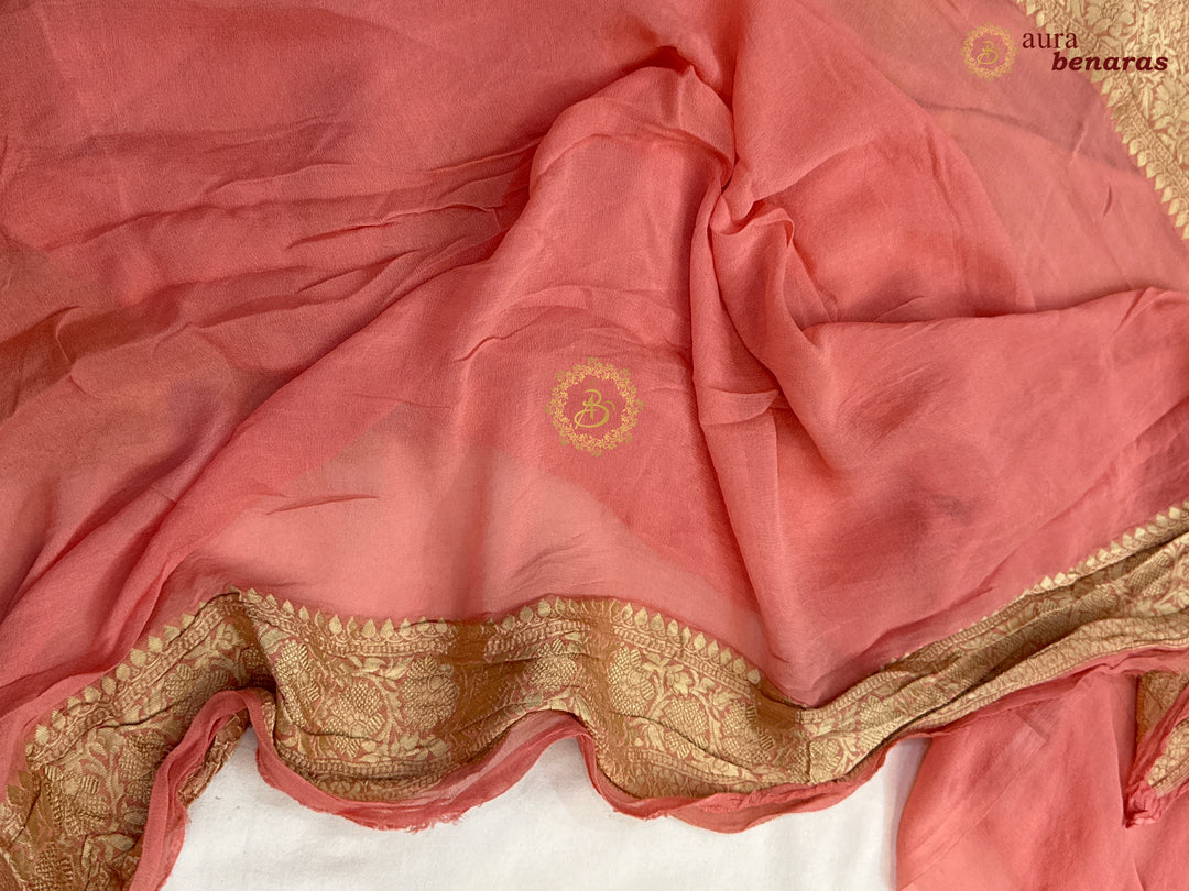 Baby Pink Pure Banarasi Khaddi Georgette Saree | floral jaal