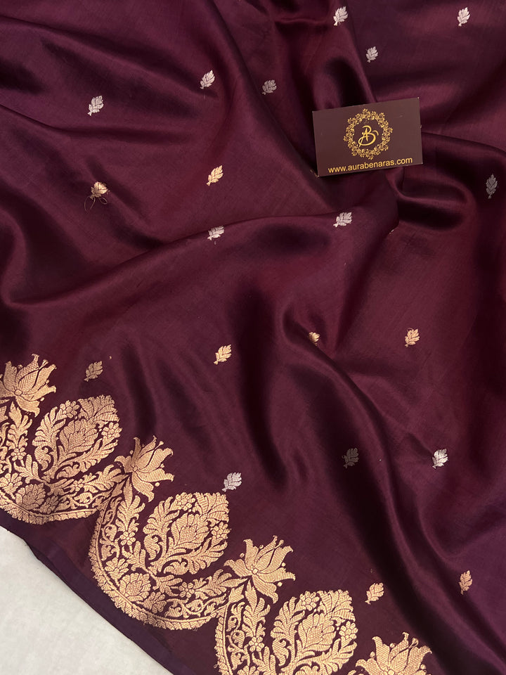 Wine Pure Silk Banarasi Saree | Scallop Border
