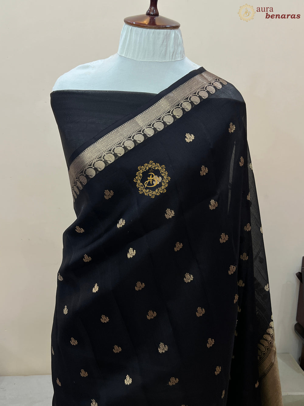 Black Pure Kora Silk Handloom Banarasi Saree