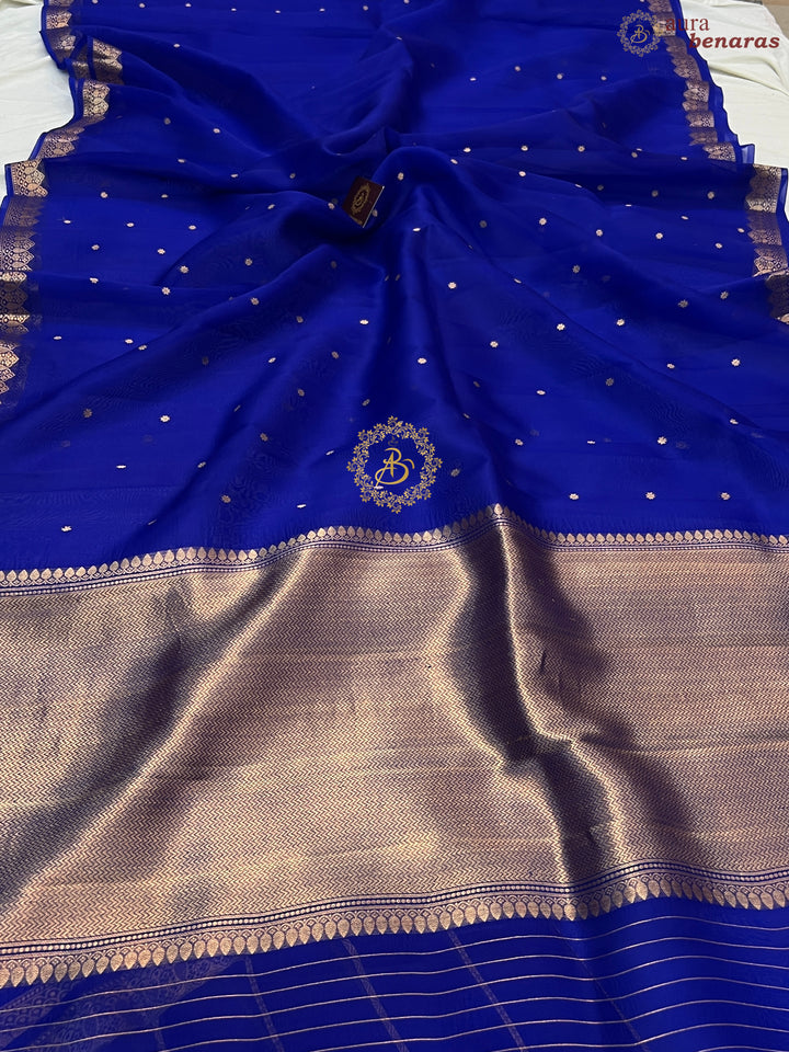 Royal Blue Pure Kora Silk Handloom Banarasi Saree