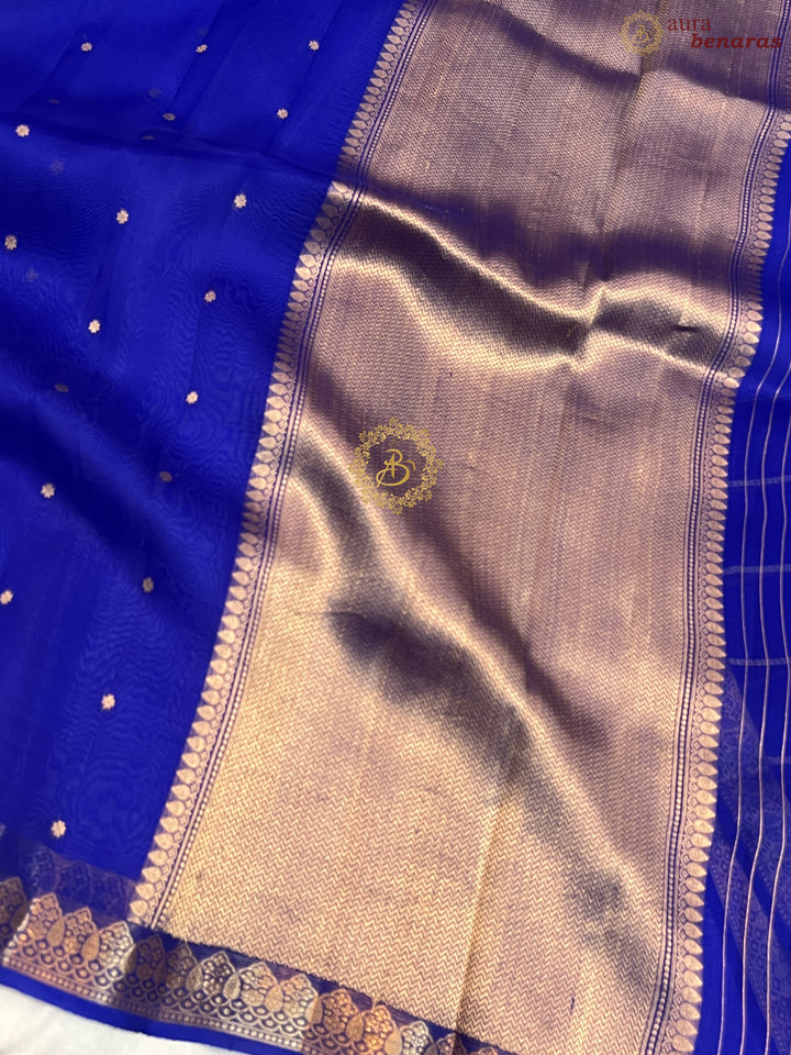 Royal Blue Pure Kora Silk Handloom Banarasi Saree