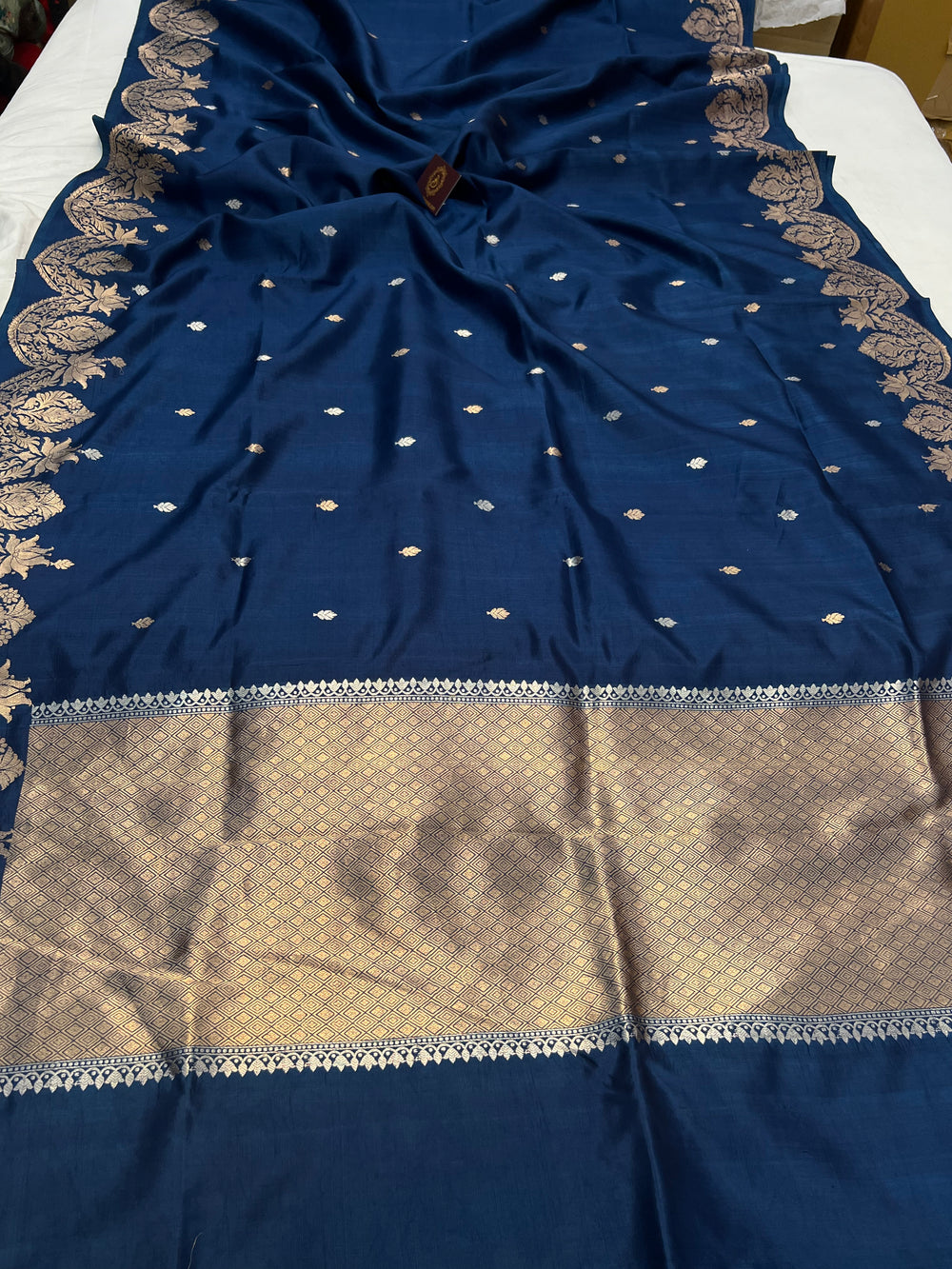 Teal Pure Silk Banarasi Saree | Scallop Border