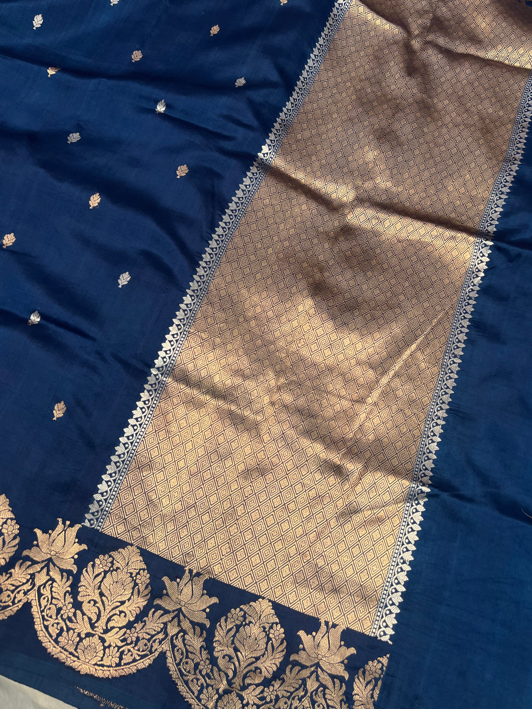 Teal Pure Silk Banarasi Saree | Scallop Border