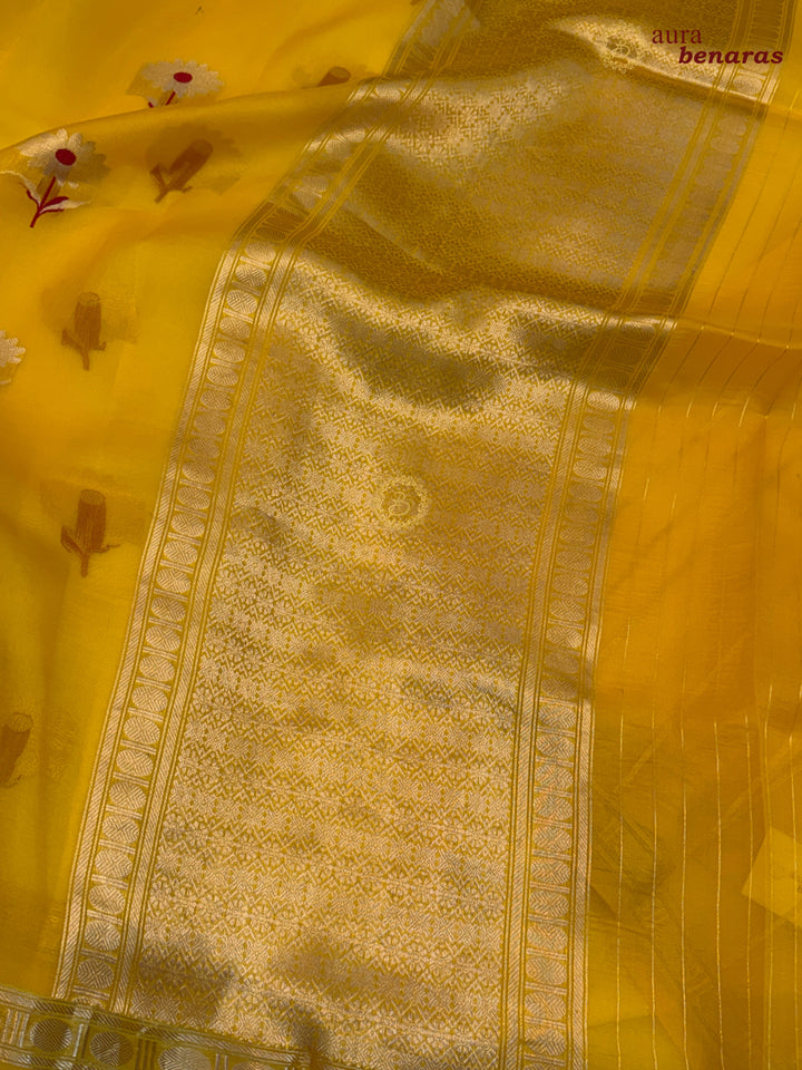 Yellow Silk Banarasi Saree with Kadhwa Zari & Meenakari