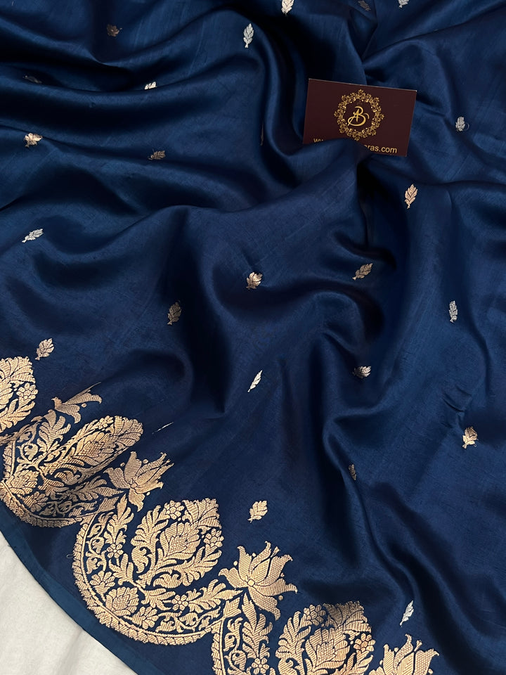 Teal Pure Silk Banarasi Saree | Scallop Border