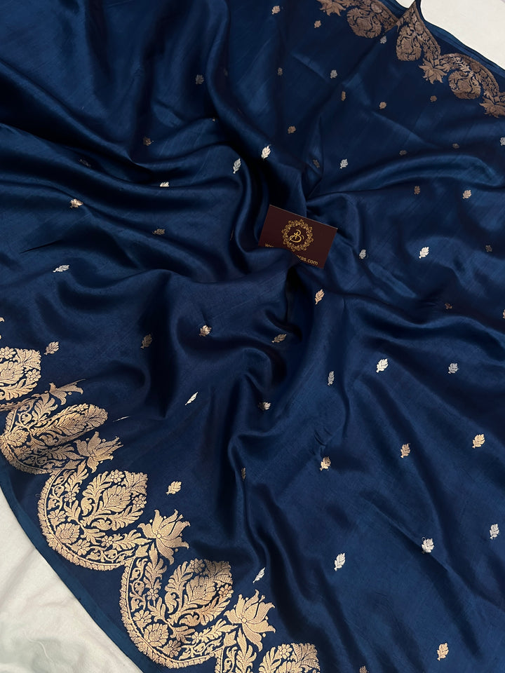 Teal Pure Silk Banarasi Saree | Scallop Border