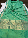 Sea Green Banarasi Handloom Katan Silk Saree - Aura Benaras