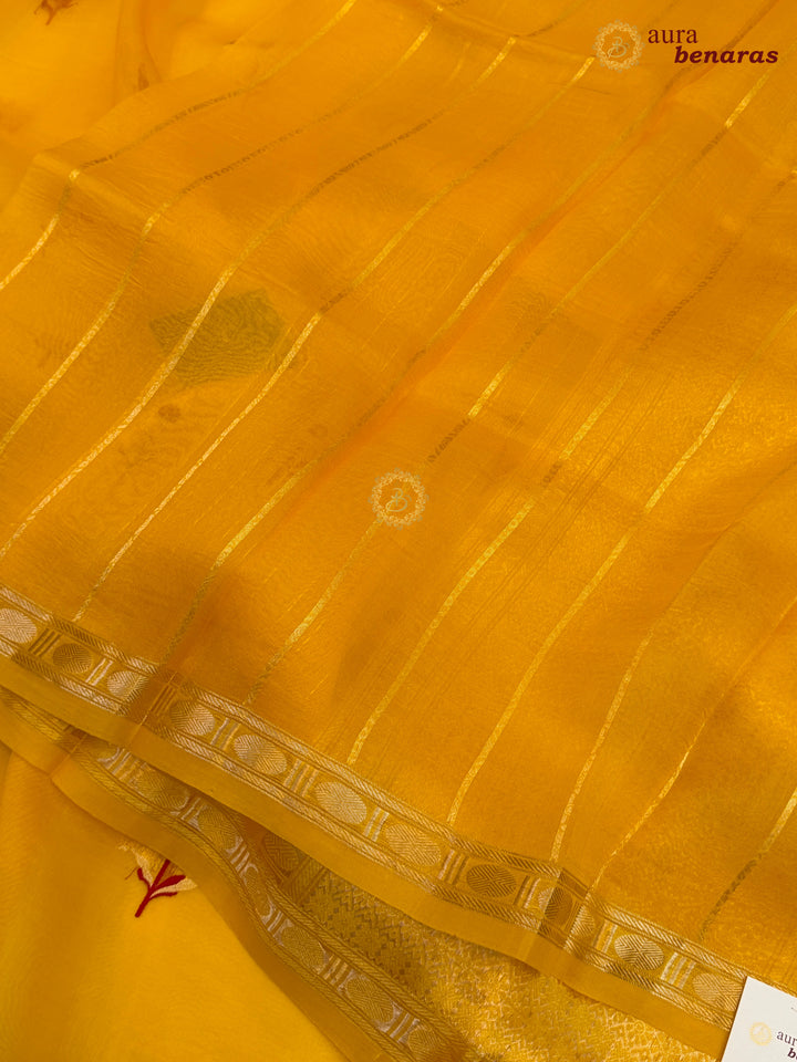 Yellow Silk Banarasi Saree with Kadhwa Zari & Meenakari