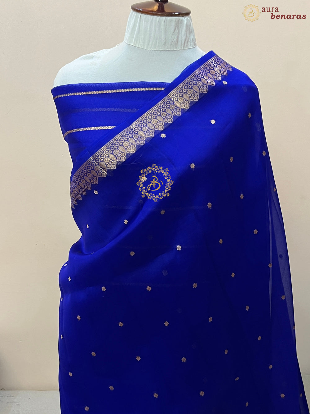 Royal Blue Pure Kora Silk Handloom Banarasi Saree