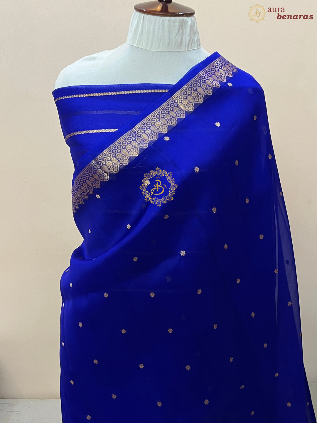 Royal Blue Pure Kora Silk Handloom Banarasi Saree