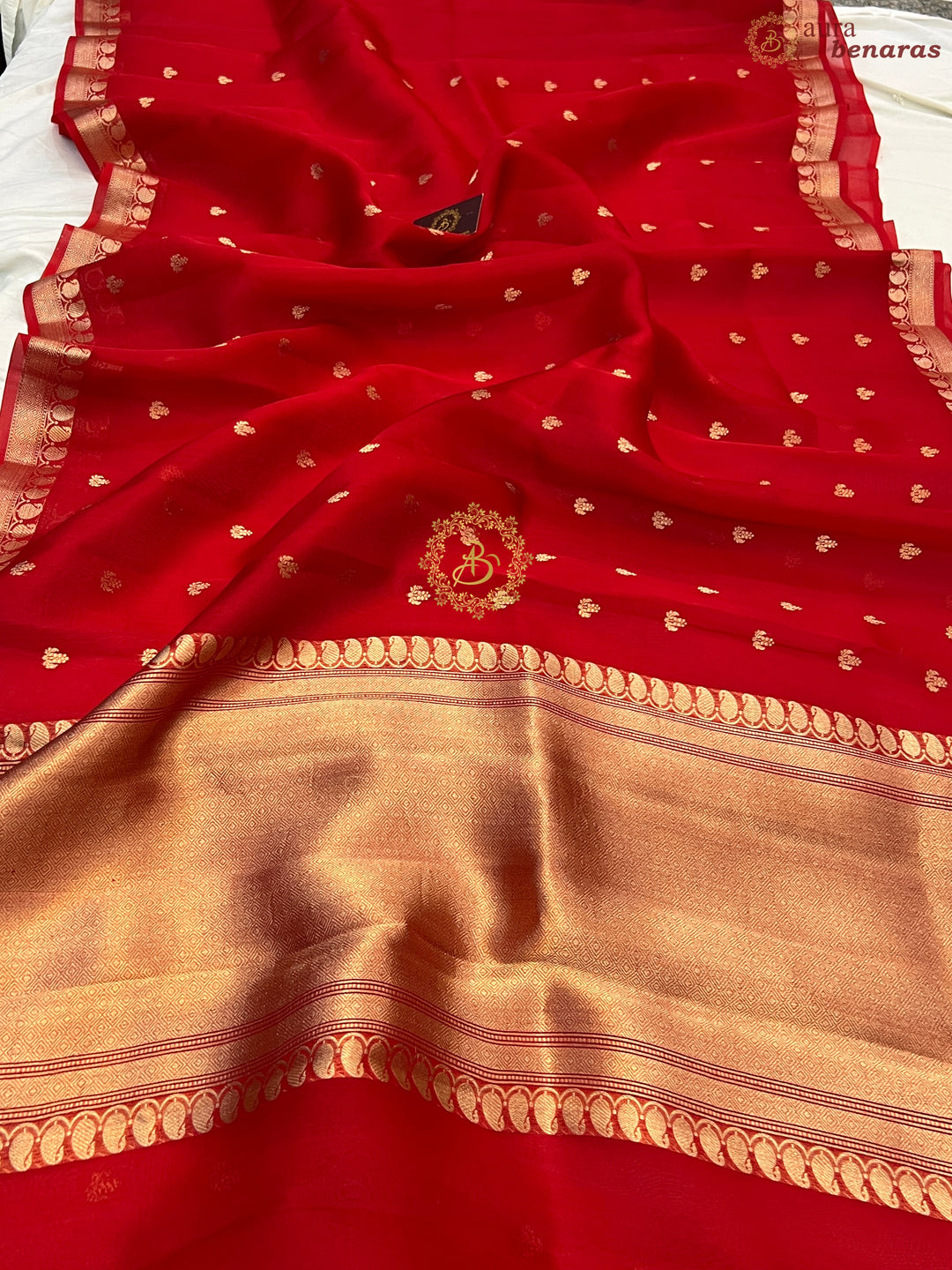 Red Pure Kora Silk Handloom Banarasi Saree