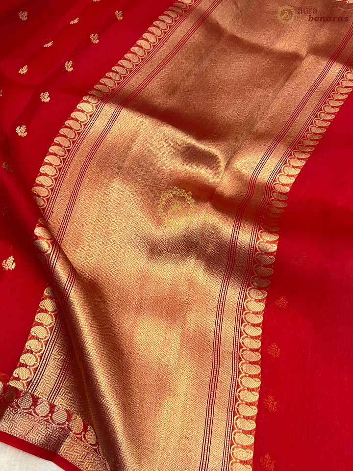 Red Pure Kora Silk Handloom Banarasi Saree