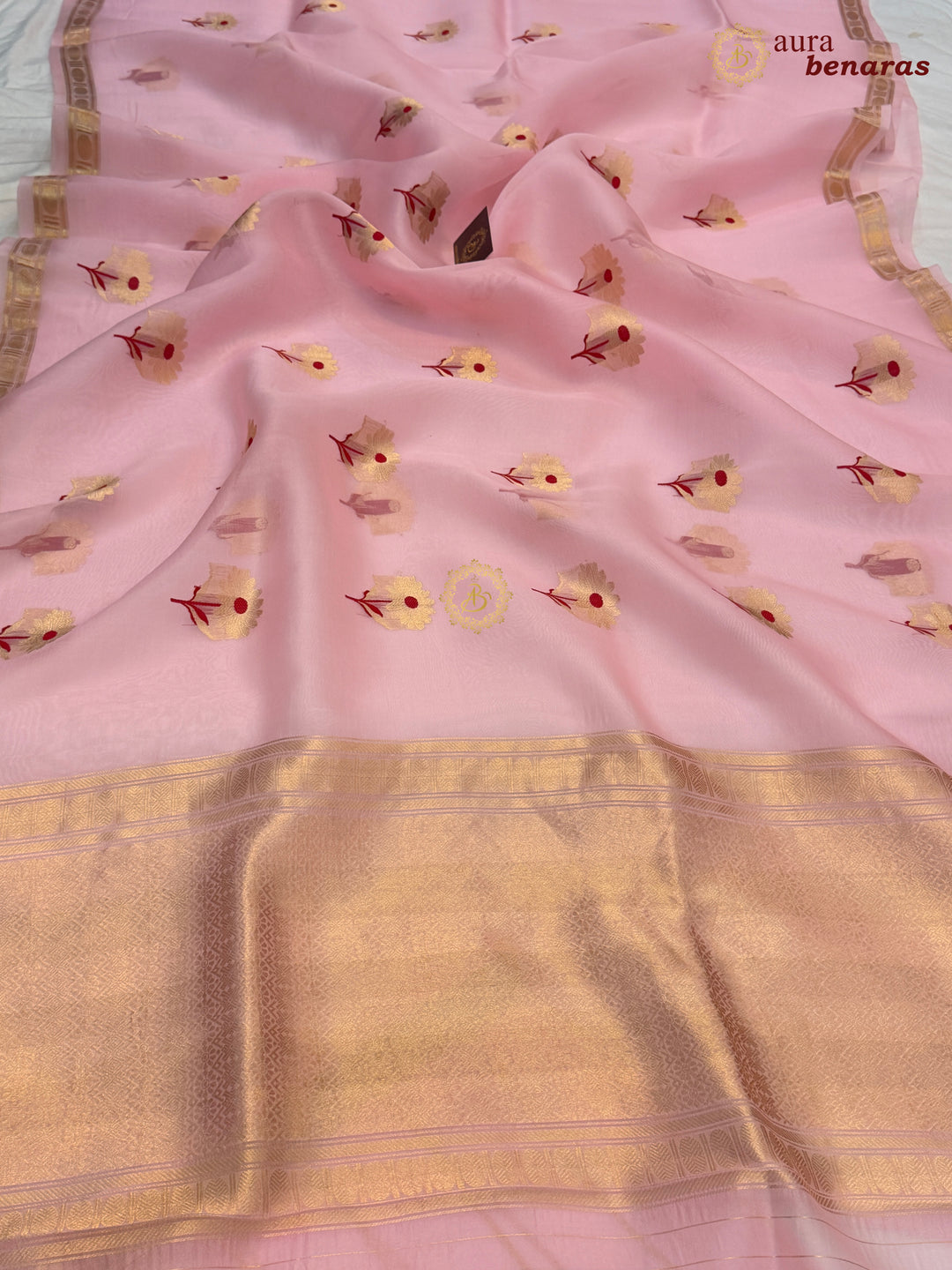 Baby Pink Silk Banarasi Saree with Kadhwa Zari & Meenakari