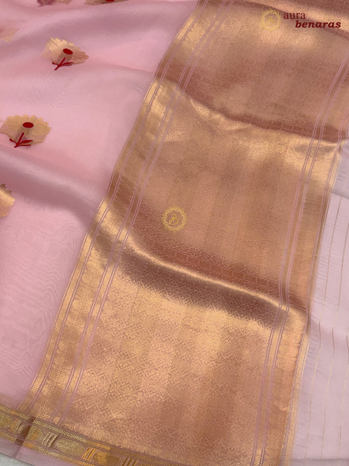 Baby Pink Silk Banarasi Saree with Kadhwa Zari & Meenakari