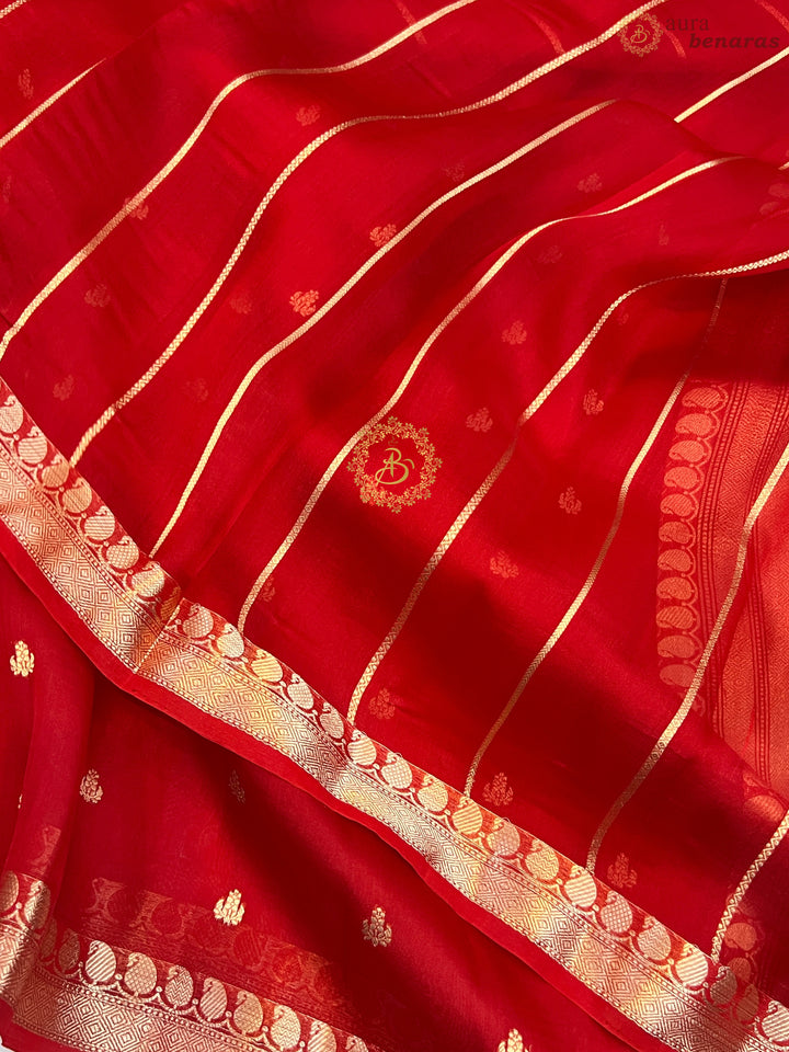 Red Pure Kora Silk Handloom Banarasi Saree