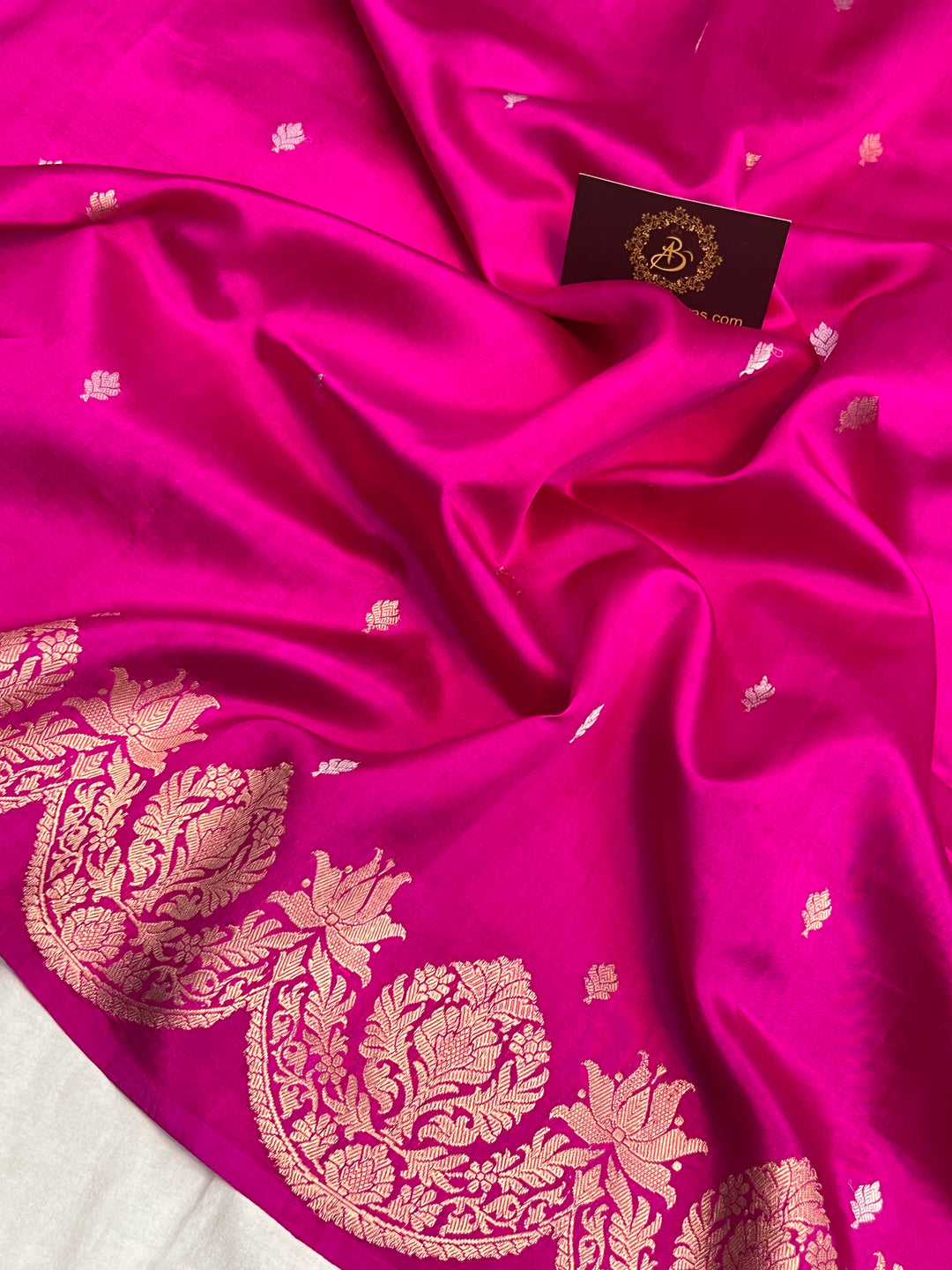 Rani Pink Pure Silk Banarasi Saree | Scallop Border