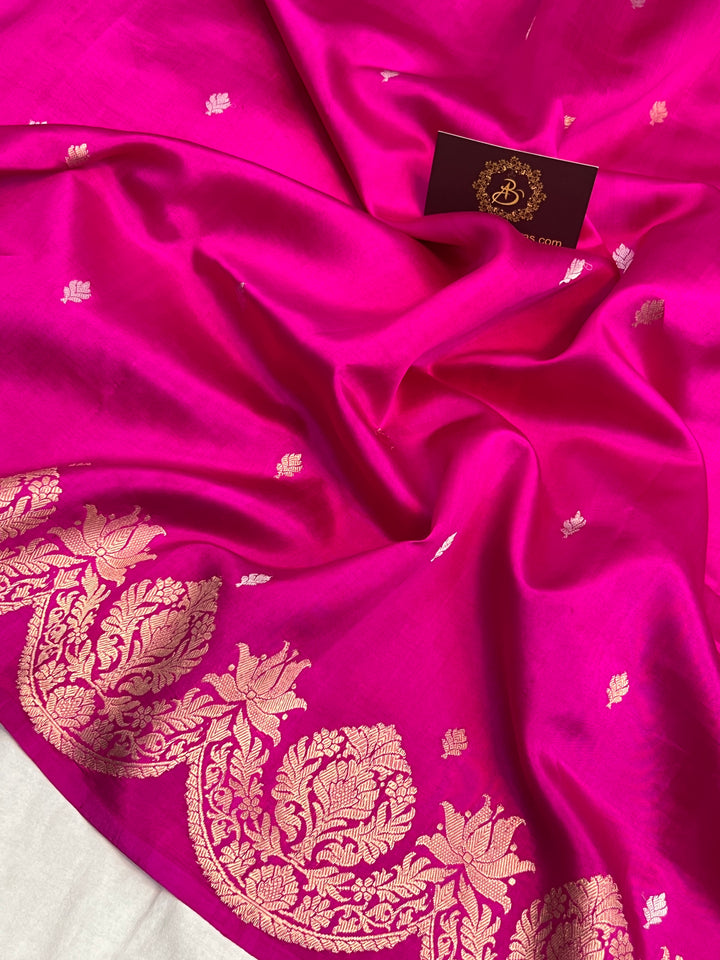Rani Pink Pure Silk Banarasi Saree | Scallop Border