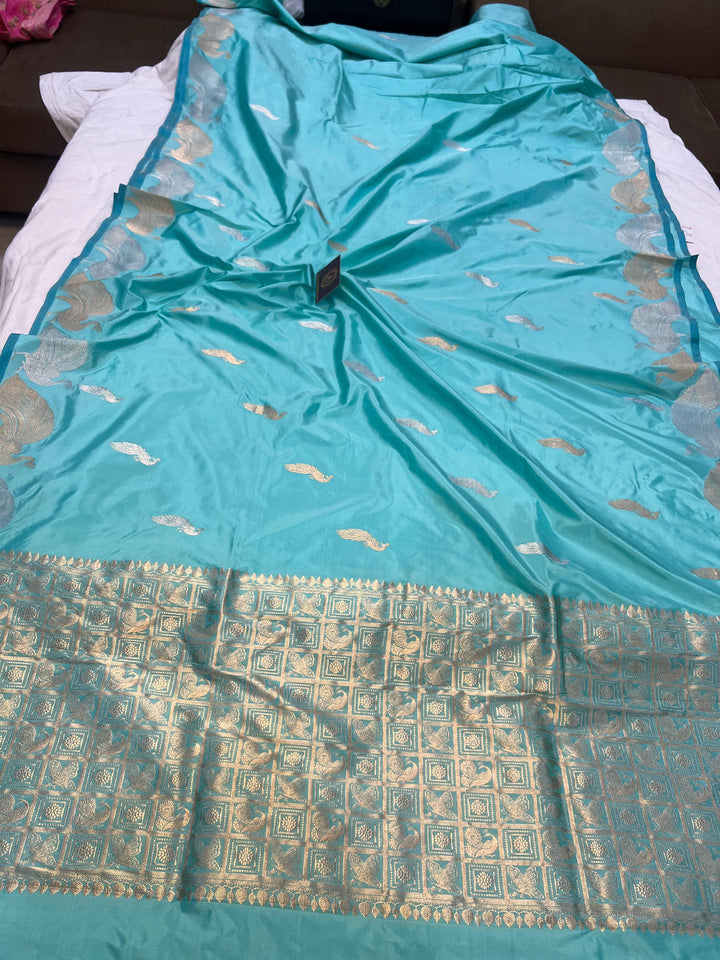Blue Banarasi Handloom Katan Silk Saree - Aura Benaras
