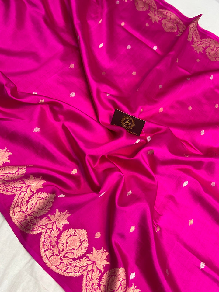 Rani Pink Pure Silk Banarasi Saree | Scallop Border