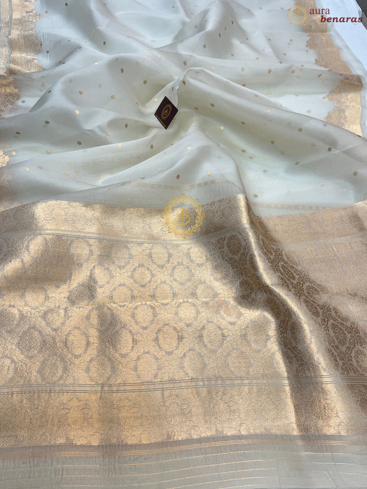 Off white Pure Kora Silk Handloom Banarasi Saree