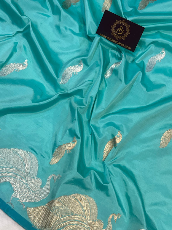 Blue Banarasi Handloom Katan Silk Saree - Aura Benaras