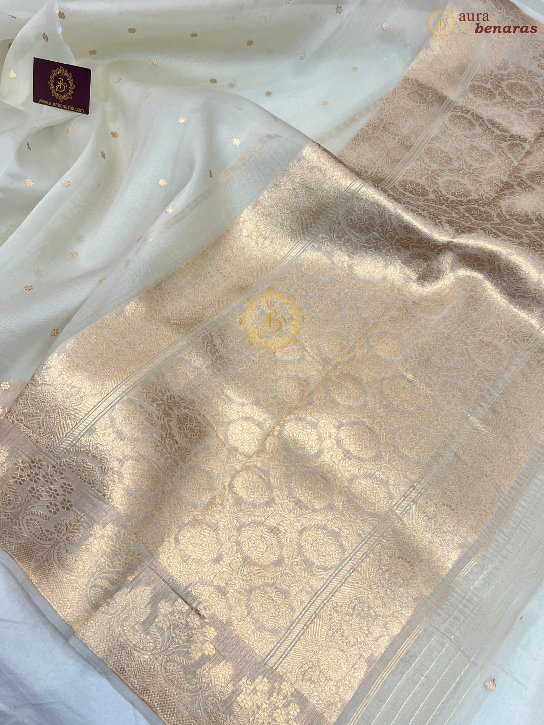 Off white Pure Kora Silk Handloom Banarasi Saree