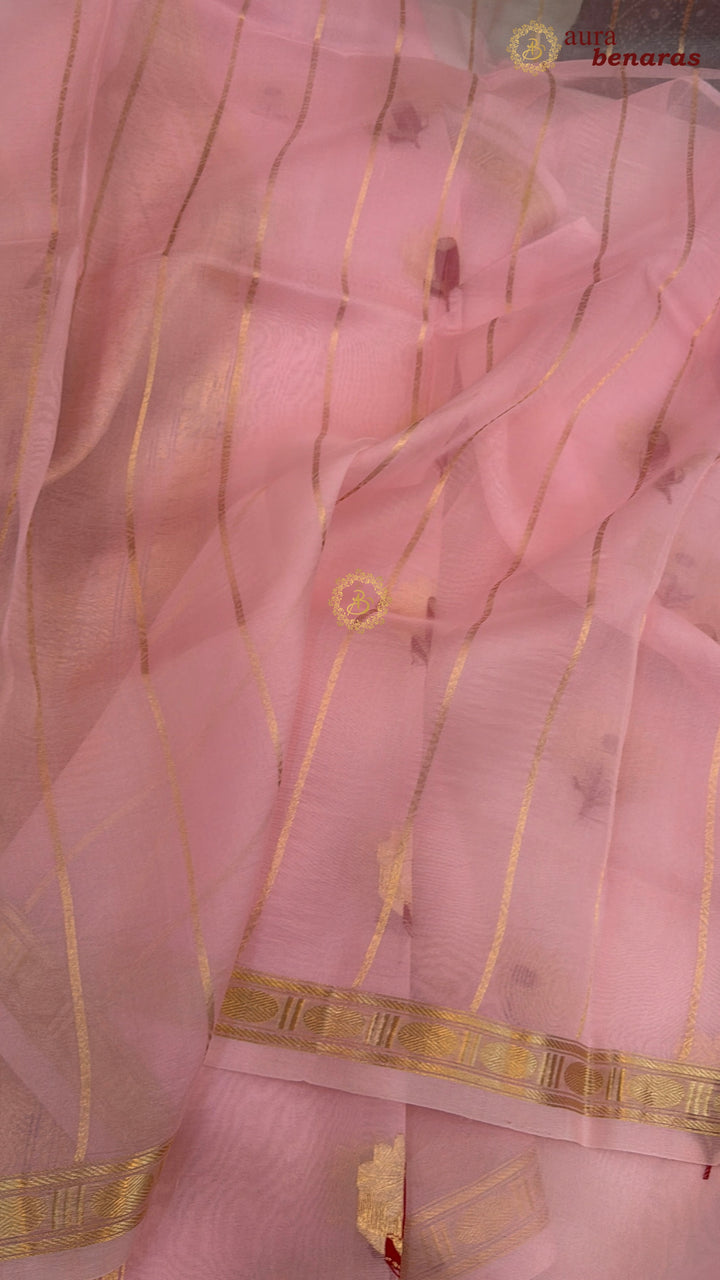 Baby Pink Silk Banarasi Saree with Kadhwa Zari & Meenakari