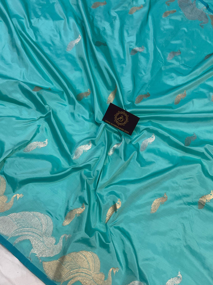 Blue Banarasi Handloom Katan Silk Saree - Aura Benaras