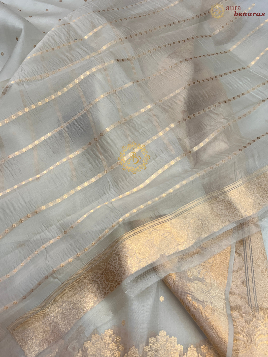 Off white Pure Kora Silk Handloom Banarasi Saree
