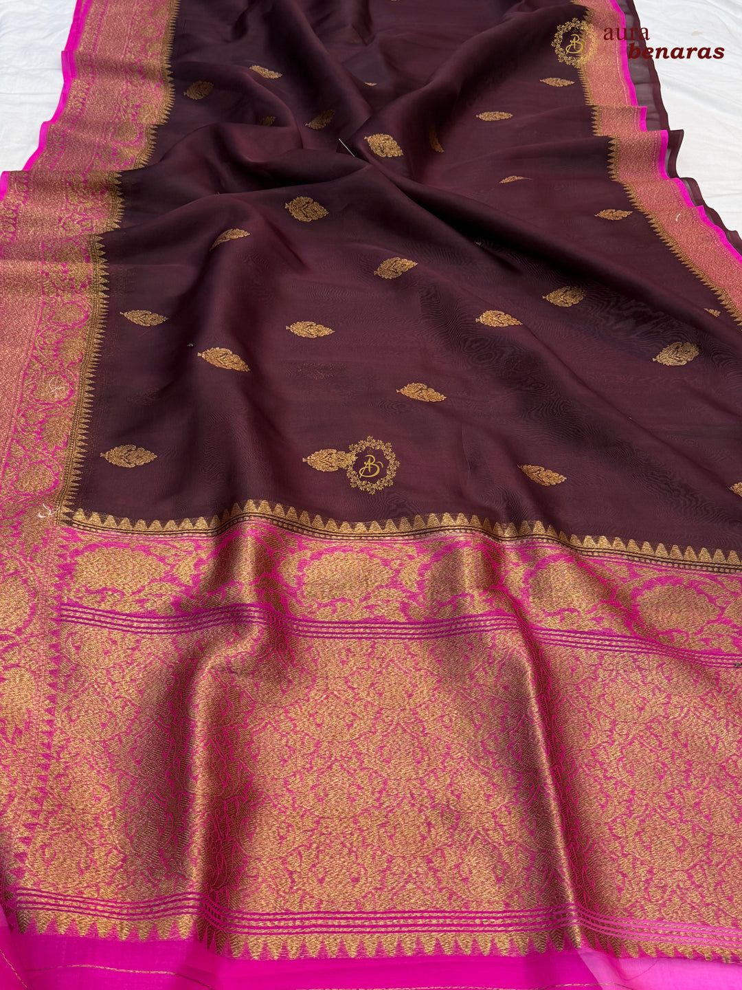 Brown Kora Silk Banarasi Saree with Kadhwa Motifs