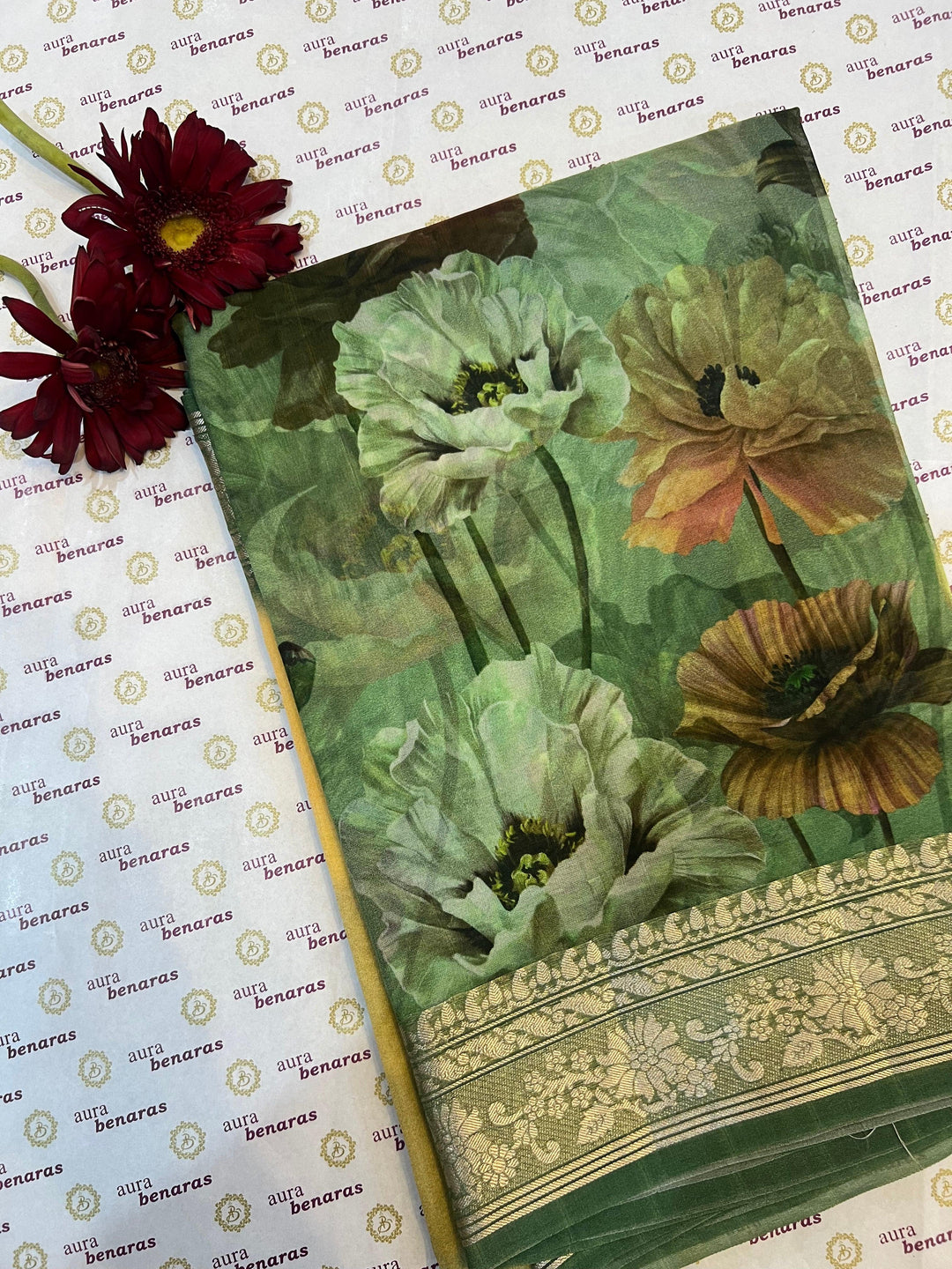 Yellow-Green Shaded Banarasi Handloom Kora Silk Saree