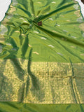 Parrot Green Banarasi Handloom Katan Silk Saree - Aura Benaras