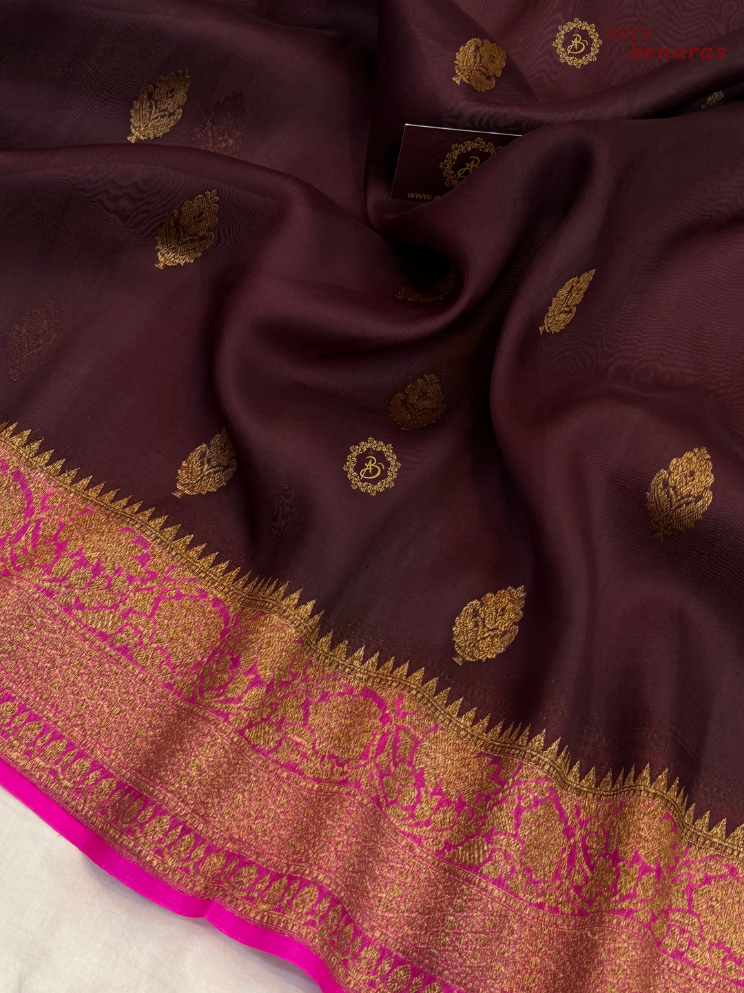 Brown Kora Silk Banarasi Saree with Kadhwa Motifs