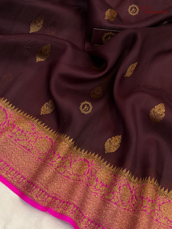 Brown Kora Silk Banarasi Saree with Kadhwa Motifs