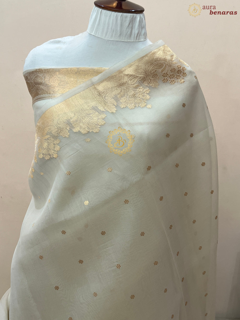 Off white Pure Kora Silk Handloom Banarasi Saree