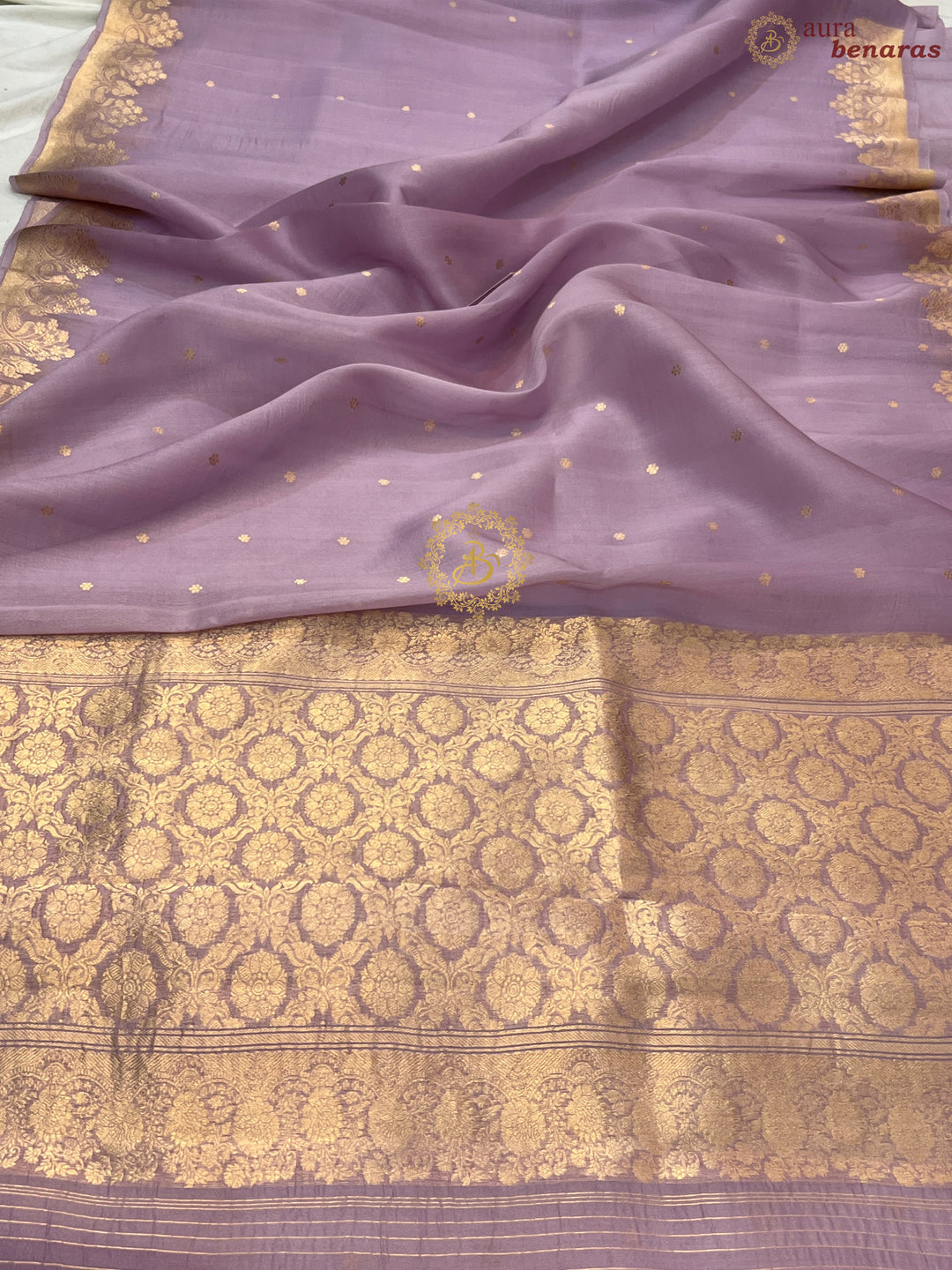 Pastel Lavender Pure Kora Silk Handloom Banarasi Saree
