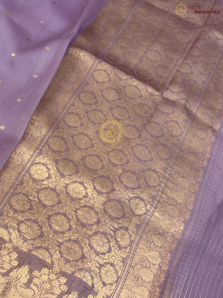 Pastel Lavender Pure Kora Silk Handloom Banarasi Saree