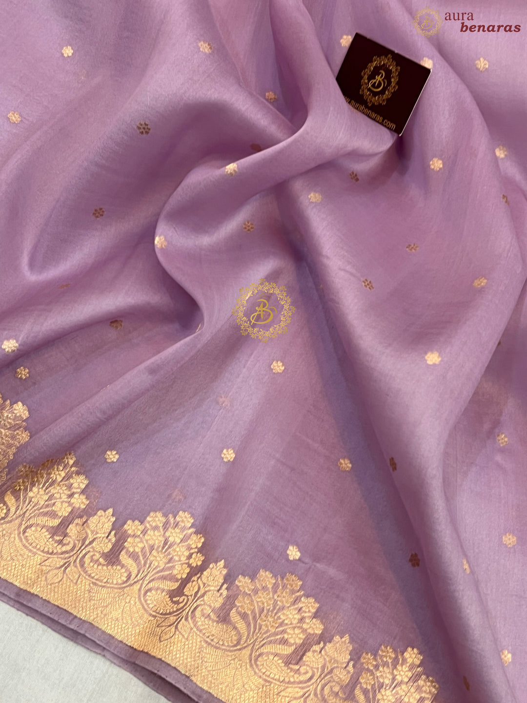 Pastel Lavender Pure Kora Silk Handloom Banarasi Saree