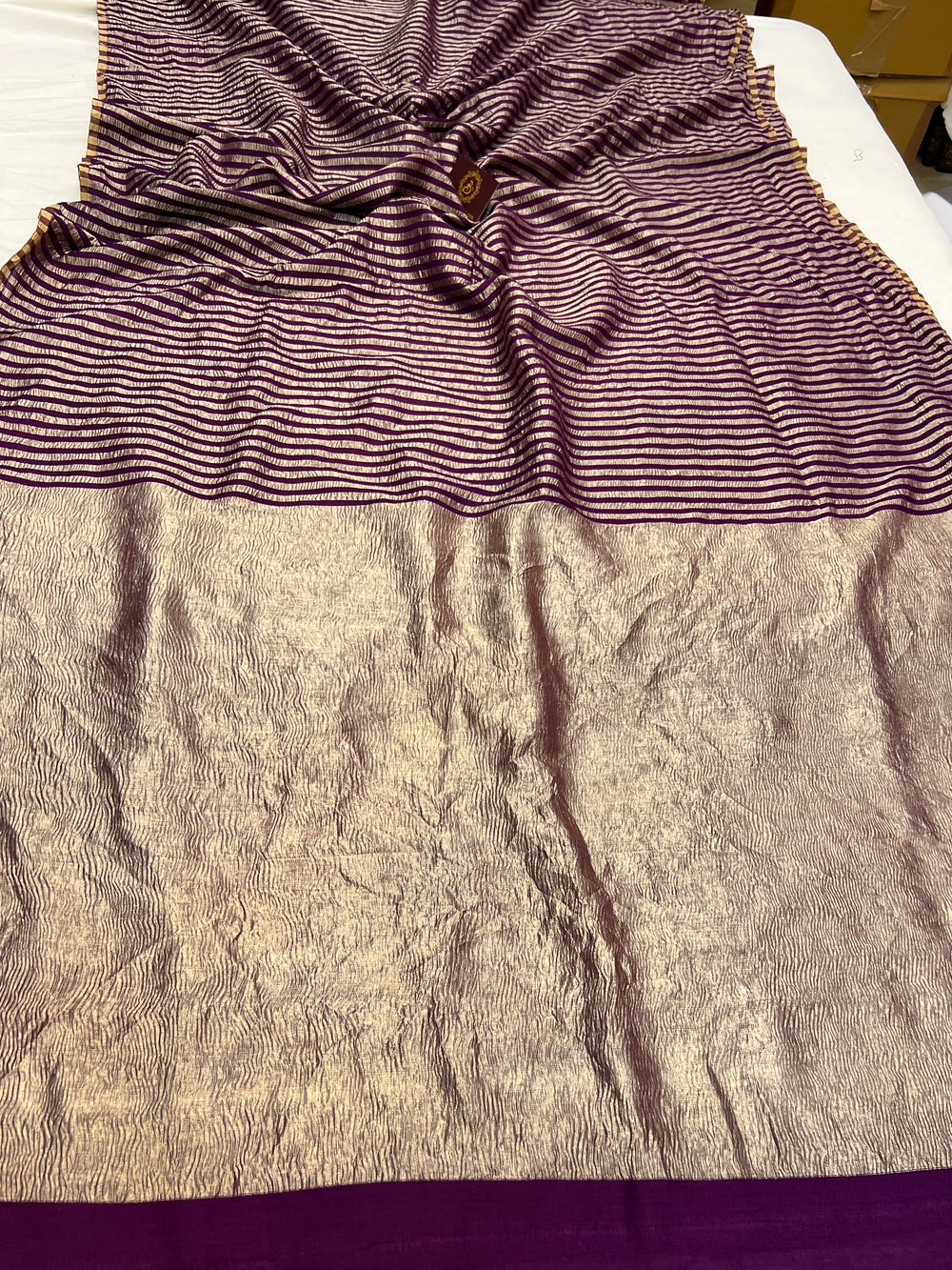 Wine Moonga Silk Banarasi Saree with Zari Stripes 