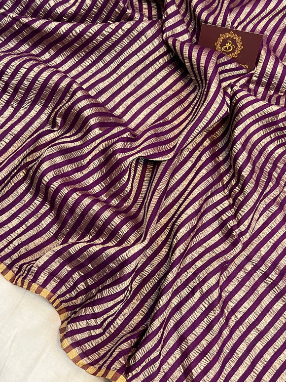 Wine Moonga Silk Banarasi Saree with Zari Stripes 
