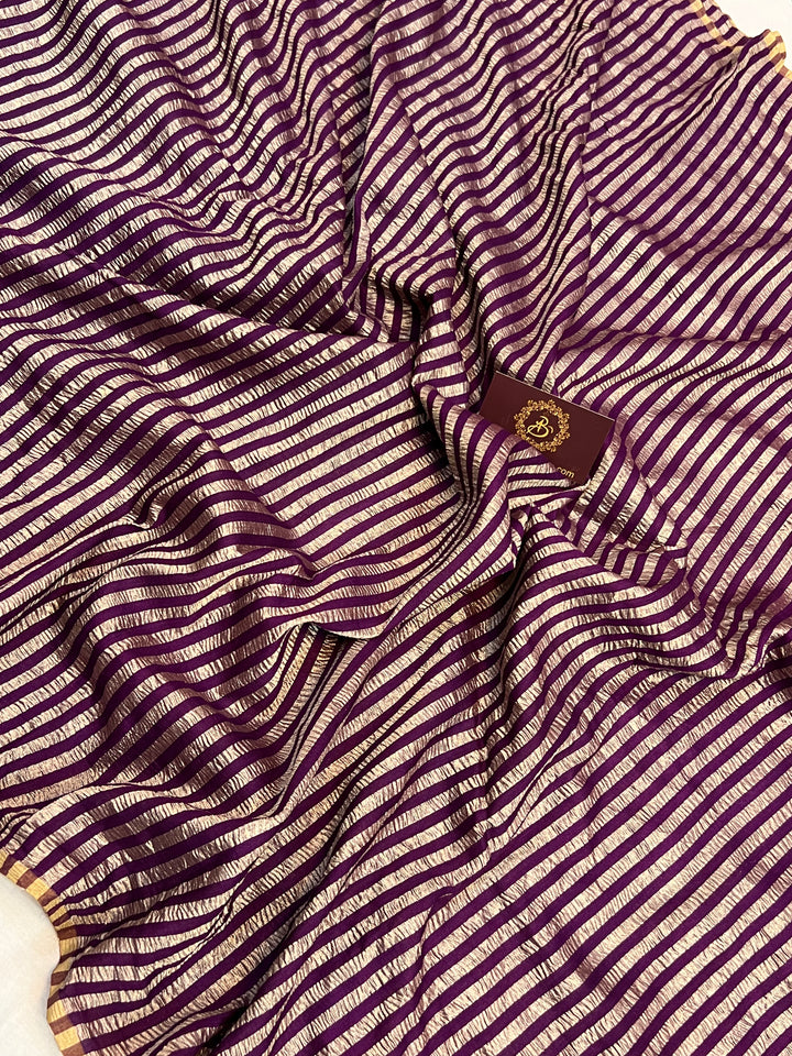 Wine Moonga Silk Banarasi Saree with Zari Stripes 