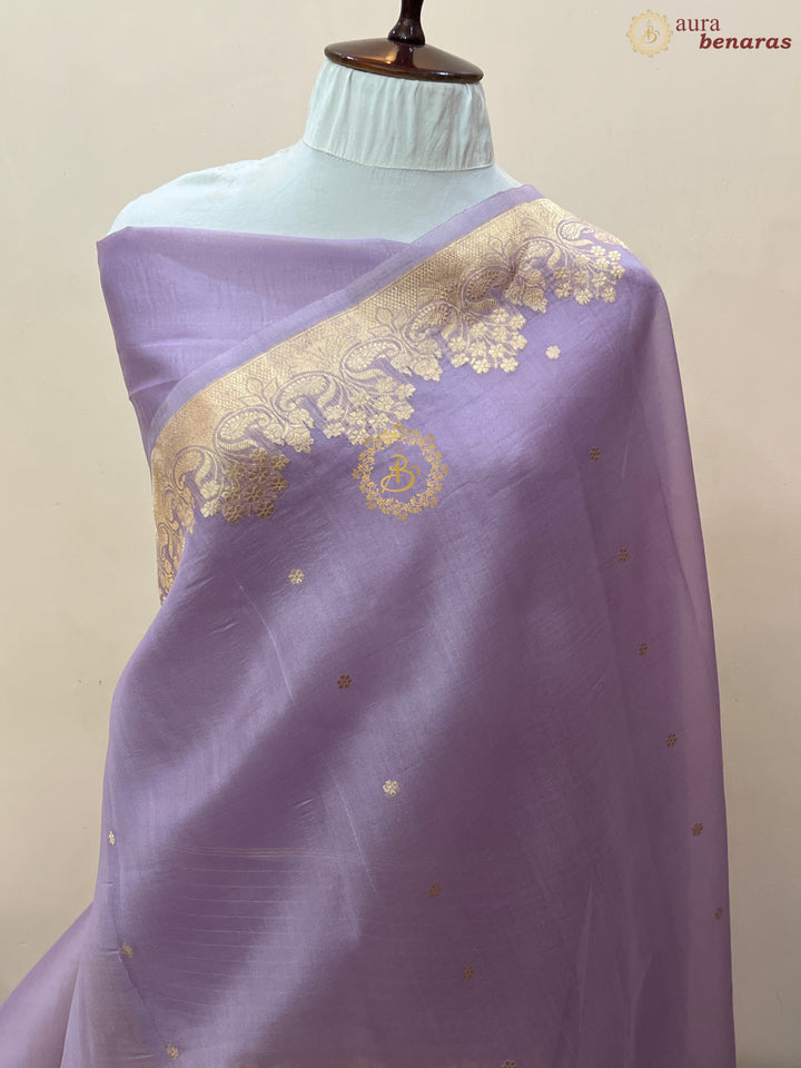 Pastel Lavender Pure Kora Silk Handloom Banarasi Saree