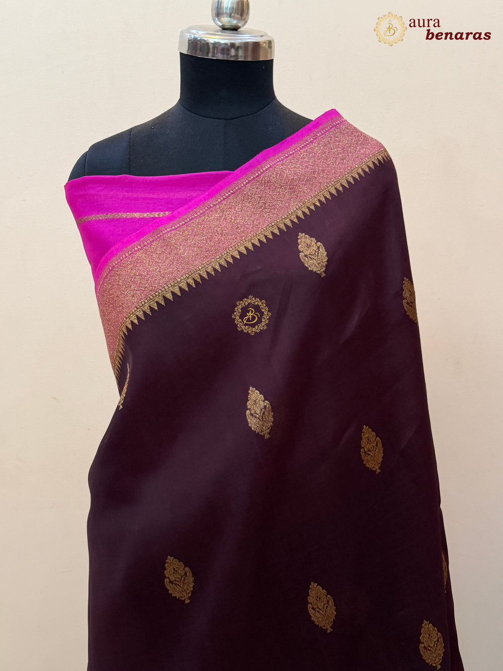 Brown Kora Silk Banarasi Saree with Kadhwa Motifs