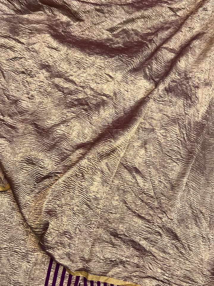 Wine Moonga Silk Banarasi Saree with Zari Stripes 